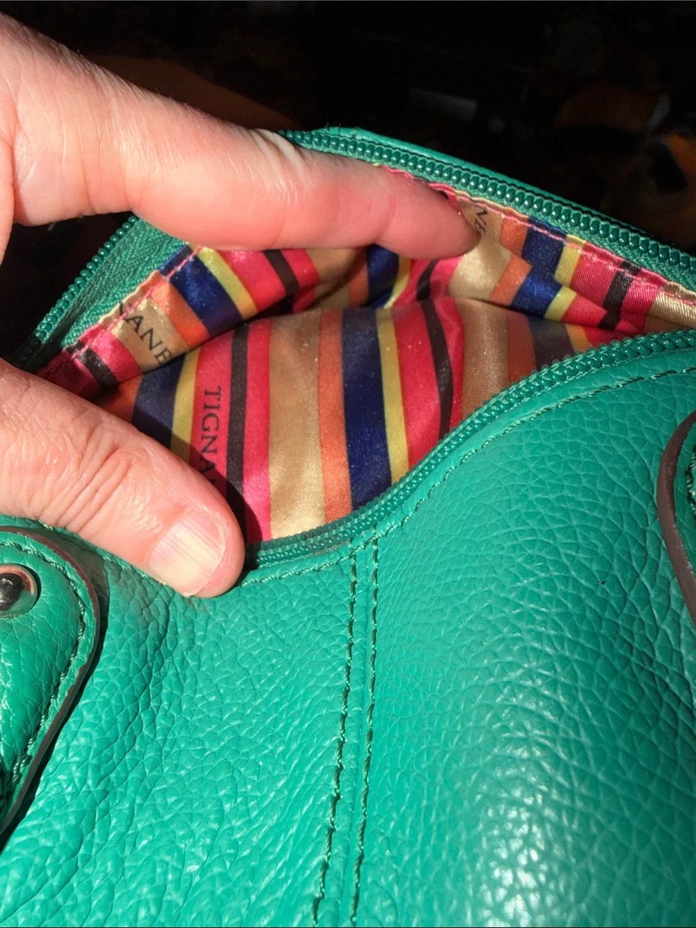 Tignanello Teal Green Pebbled Leather Dome Satchel Crossbody Bag Like New